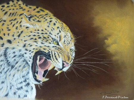 Le leopard Prix du Public Exposition St Quentin sur Isère Janvier 2013 (d'après une photo de steve Jurvetson papier aquarelle avec primer colour fixe 36 x 51 cm)