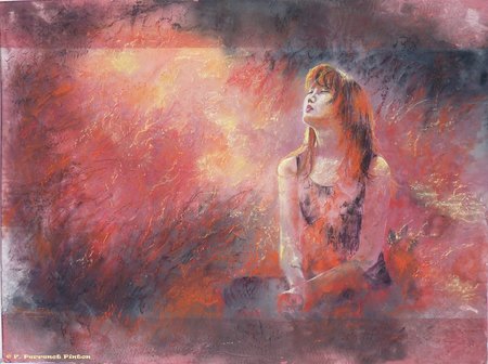 Illumination Pastel sur fond aquarelle d'apr&egrave;s photo Ray Bilcfliff 80X 60 CM