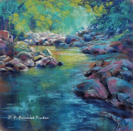 "Au bord de la rivi&egrave;re " 30 x 30 cm papier pastelmat