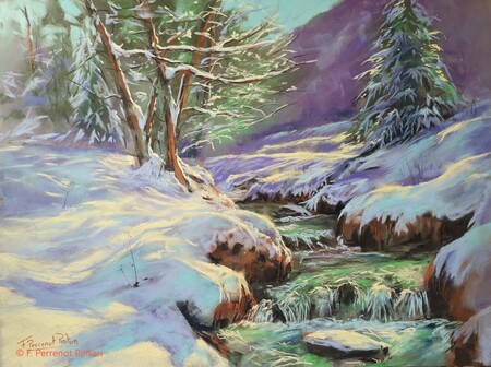 "Au fil de la neige" 30 X 40 cm sur papier pastelmat