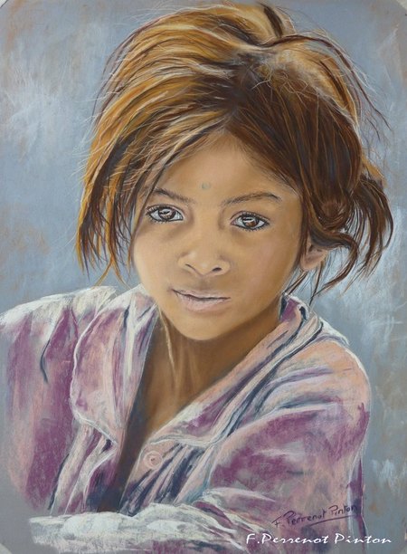 Jeunesse d'Inde d'apr&egrave;s photo de Steve Evans (pastelmat 30 x 40 cm)