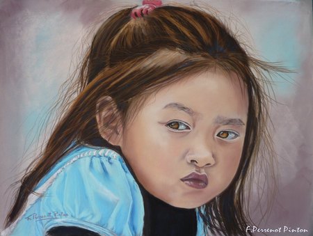 Jeunesse du Bhoutan d'apr&egrave;s photo de Steve Evans (pastelmat 30x40cm)