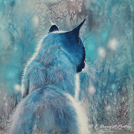 "L'attente" pastel 30x30 cm sur Uart 600 avec fond &agrave; l'aquarelle