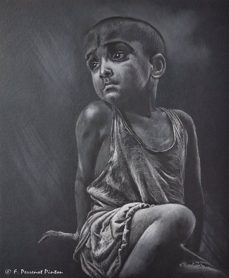 L'enfant pastel sur carton noir 50 x 60 cm