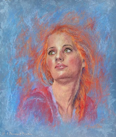 La belle rousse pastel sur fond appr&ecirc;t&eacute; 50 x 60 cm