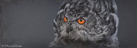 La chouette III pastel sur fond appr&ecirc;t&eacute; 25 x 70 cm