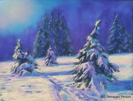 "La danse givr&eacute;e des sapins" 30 X 40 cm sur papier pastelmat