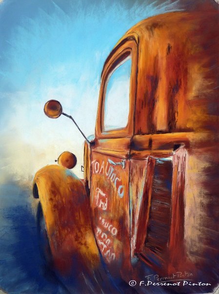 Le camion  d'apr&egrave;s photo Steve Wilson (pastelmat 30 x 40 cm)
