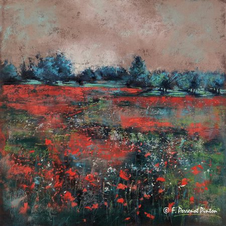 "Le champs de coquelicots de Peyrins" 30 x 30 cm papier pastelmat