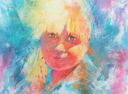 "La jeune fille aux cheveux d'or" pastel sur fond aquarelle et support appr&ecirc;t&eacute; 40 x 50 cm
