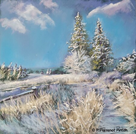 "Paysage de neige" 20 X 20 cm sur papier pastelmat